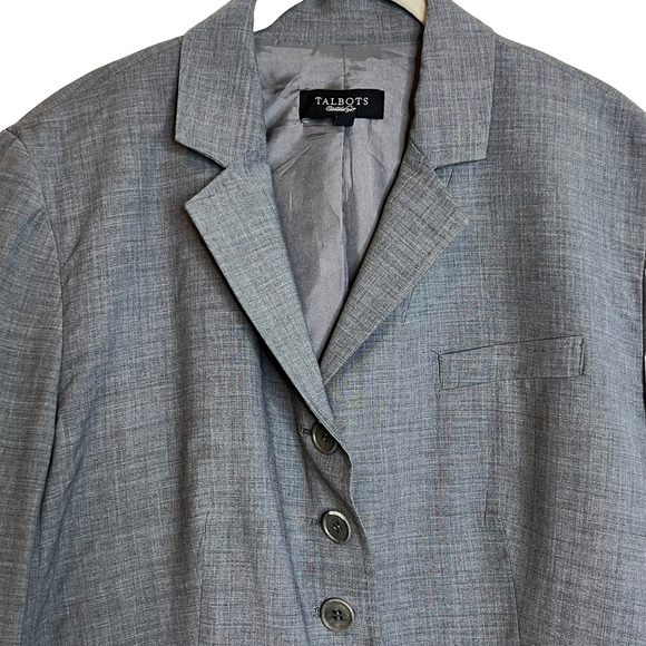 Talbots Womens Wool Blend Blazer Size 16 Light Gray Short Lined Pocket Flaps - Picture 2 of 6